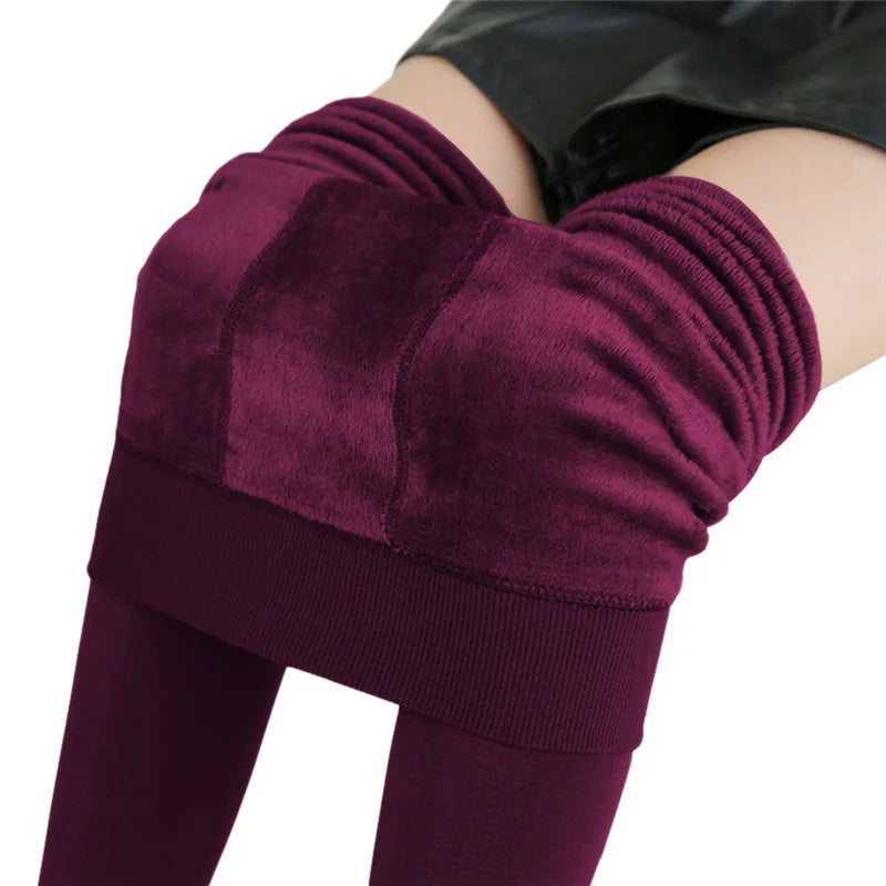 Leggings extensibles monochromes taille haute pour femmes, velours épais, noir, document, chaud, hiver