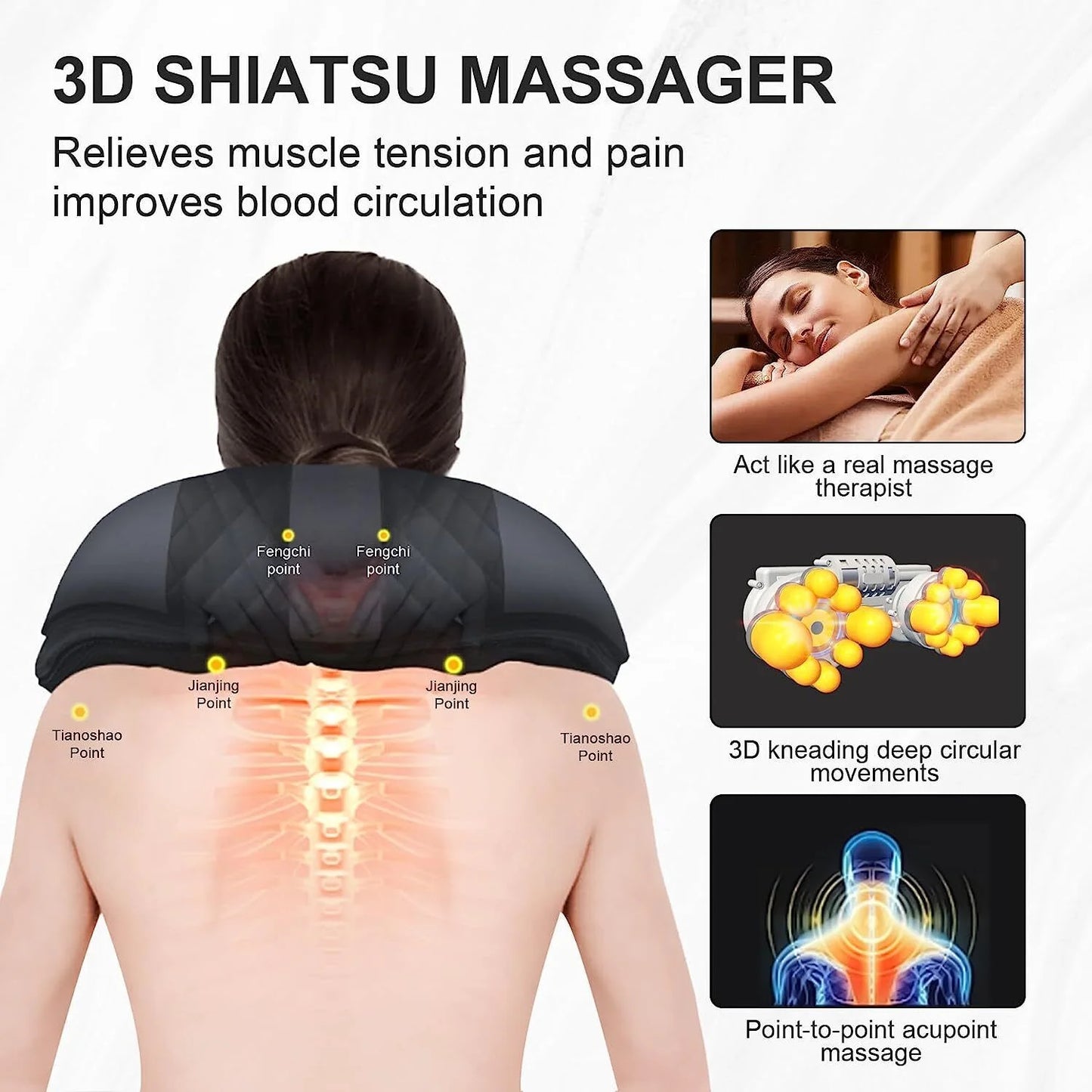 Masseur de cou rechargeable avec compression d'air chaud Massage de circulation sans fil Masseur électrique de cou et d'épaule