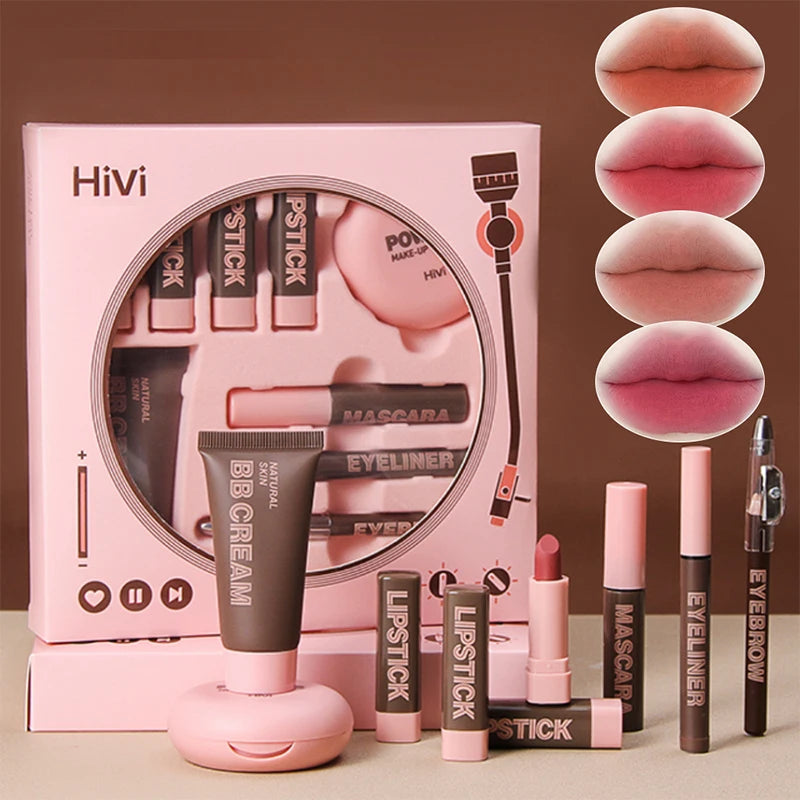 Coffret cadeau de maquillage HiVi, coffret cadeau de maquillage en poudre, coffret d'enregistrement de colle, coffret cadeau limité de rouge à lèvres en poudre, cadeau de la fête des Léons pour votre femme